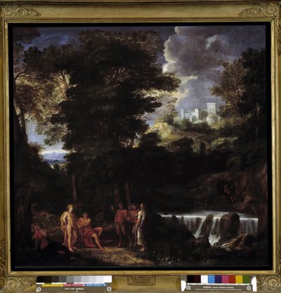 Marsyas speelt fluit voor Apollo en Midas De sater tart de god Apollo, koning van de lier voor Koning Midas en de Muzen door Noël Coypel