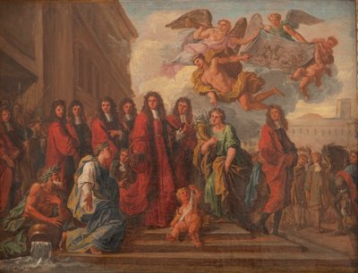 De schepenen van Parijs verlaten het stadhuis naar de Notre Dame om te danken na de overwinning van Seneffe in 1674, ca.1681 door Noël Coypel
