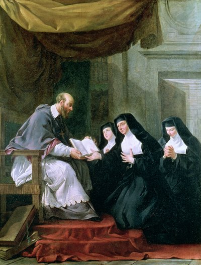 St. Francois de Sales geeft de regel van de Visitatie aan St. Jeanne de Chantal door Noel Halle