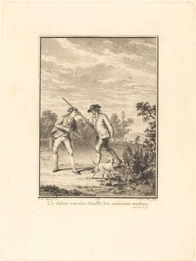 Een gewelddadige oefening verstikt de tedere gevoelens door Noël Le Mire after Jean Michel Moreau