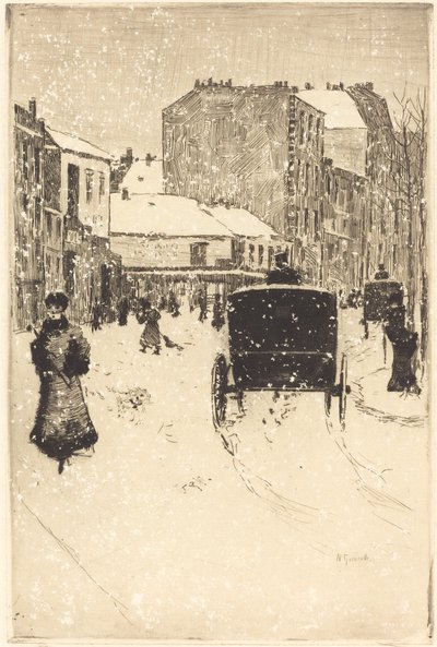 Boulevard Clichy in de Sneeuw door Norbert Goeneutte
