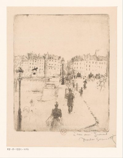 Gezicht op de Pont Neuf in Parijs door Norbert Goeneutte