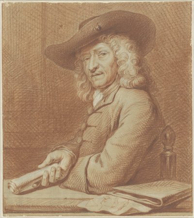 Portret van de tekenaar Jan Pietersz. Zoomer, met hoed en rol papier door Norbert van Bloemen