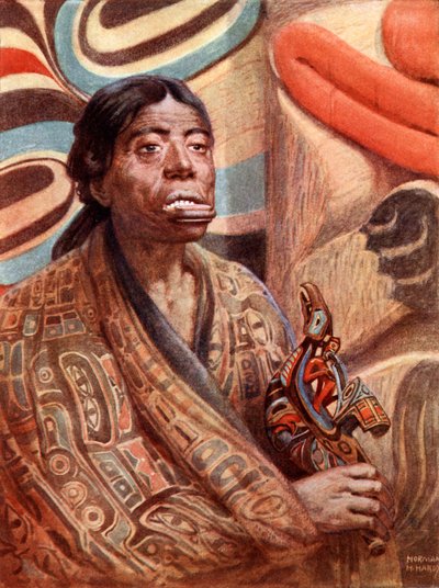 Een Haida-vrouw van Queen Charlotte Island (Noordwest-Amerika) door Norman Hardy