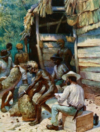 Een Zuidzee-eilandhandelaar en zijn zakken ivoornoten, 1908 door Norman Hardy