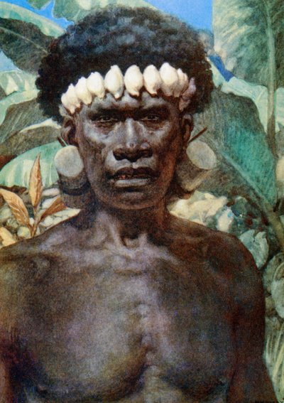 Portret van een kannibaal van de Solomon-eilanden, 1908 door Norman Hardy