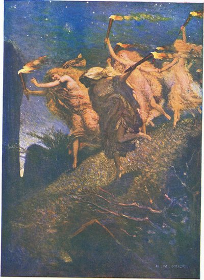 Eerste Walpurgisnacht: "Door de duisternis leiden en volgen, in en uit elke rotsachtige holte" door Norman Mills Price