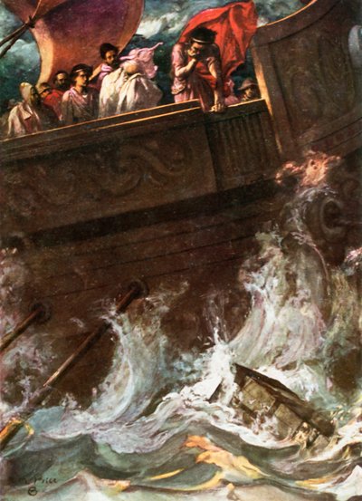 De koningin overboord gegooid. Pericles, Prins van Tyrus – Act III, Scene 1, ca. 1925 door Norman Mills Price