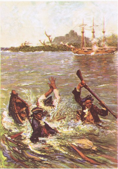 De boot zonk met de achtersteven in drie voet water door Norman Mills Price