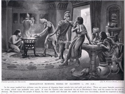 Diocletianus verbrandt boeken over alchemie 290AD door Norman Prescott Davies