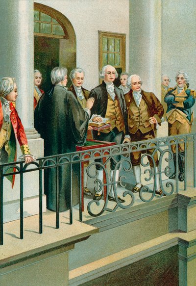 George Washington legt de eed af als president door North American
