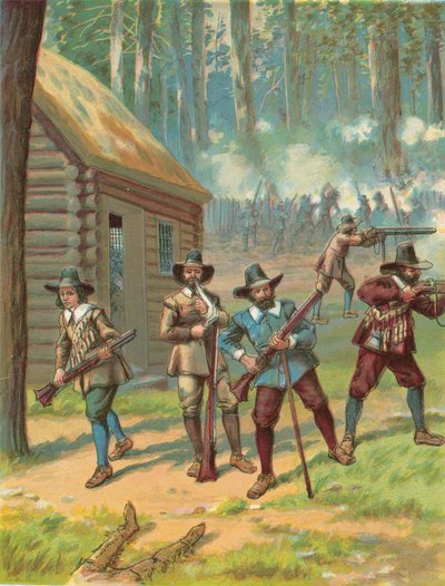 De pelgrims vechten tegen de indianen door North American