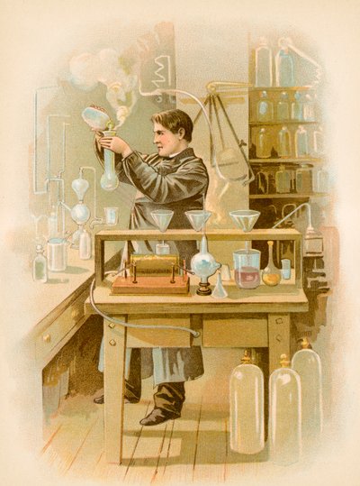 Thomas Edison in zijn laboratorium door North American