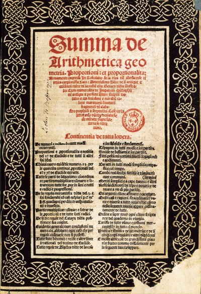 Summa Arithmetica door Luca Pacioli. door Northern Italian School