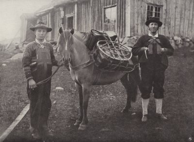 Saetersdalen hooglanders met pakpaard door Norwegian Photographer
