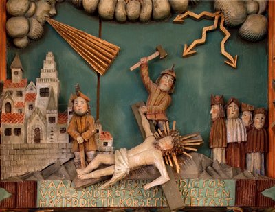 Jezus wordt aan het kruis genageld (detail) door Norwegian School