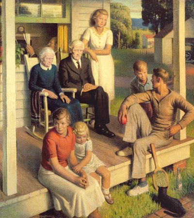 Geen klusjes meer, familie op vakantie, ca. 1935 door Norwood MacGilvary