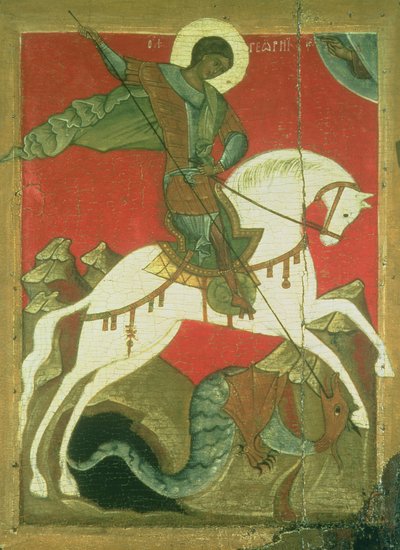 Icoon van St. George en de Draak door Novgorod School