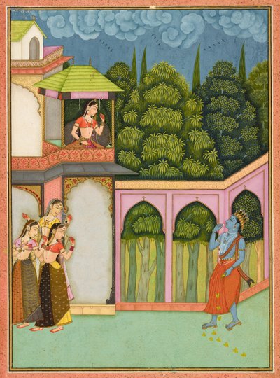 Krishna nadert Radha, folio uit een 