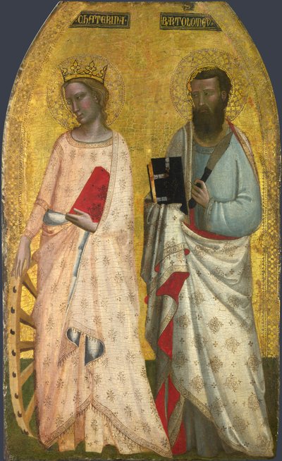 Heiligen Catharina en Bartholomeus, ca. 1350 (eitempera op hout) door Nuzi Allegretto and Ghissi Francescuccio (fl.1345 74)