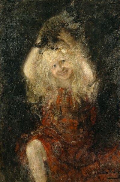 Meisje met kat door Oda Krohg