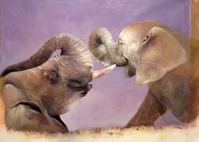 Olifanten aan het spelen, 2001 (acryl op doek) door Odile Kidd