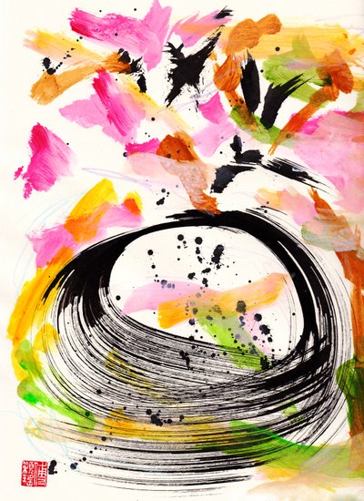 Mozart Ode To Love Floral Ink Abstraction door Odilia W. Y. Fu
