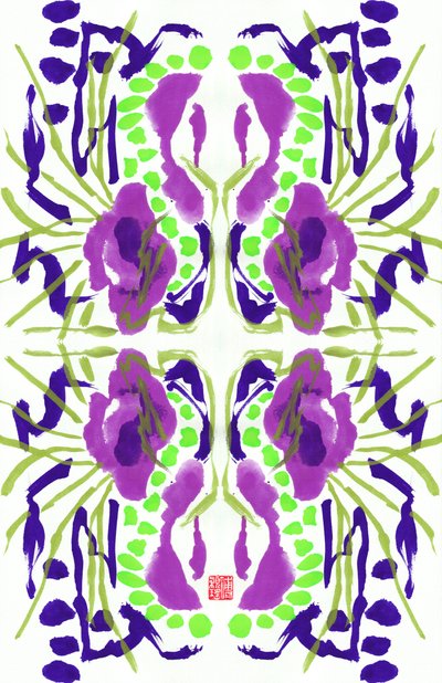 Paars Groene Bloemenpatroon door Odilia W. Y. Fu
