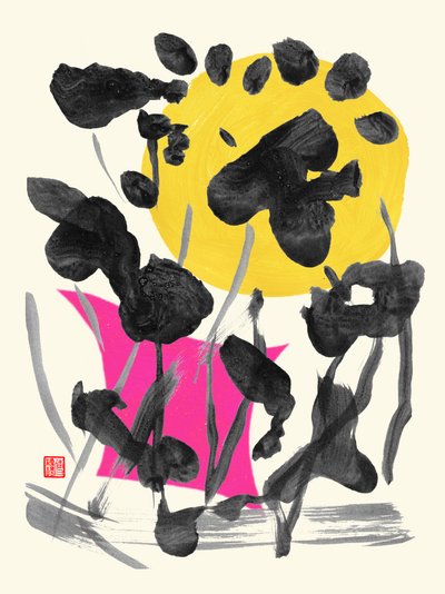 Zen Volle Maan Inkt Bloemen door Odilia W. Y. Fu