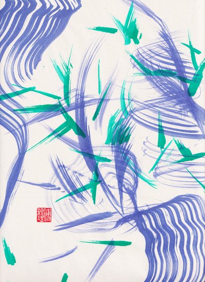 Zen groene bamboe abstractie 2 door Odilia W. Y. Fu
