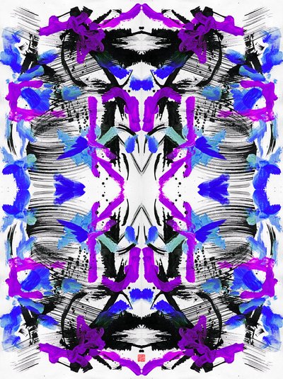 Zen Inkt Blauw Paarse Bloemenpatroon door Odilia W. Y. Fu