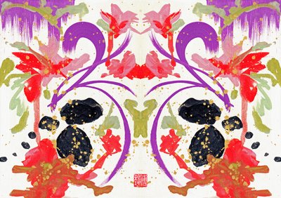 Zen Oranje Paarse Bloemen 1 door Odilia W. Y. Fu