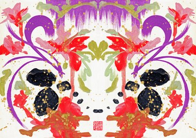 Zen Oranje Paarse Bloemen 2 door Odilia W. Y. Fu