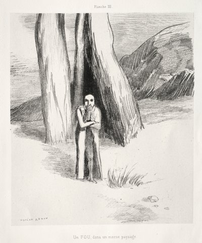 Een Gek in een Somber Landschap door Odilon Redon