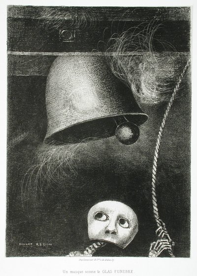 Een masker luidt de doodsklok door Odilon Redon