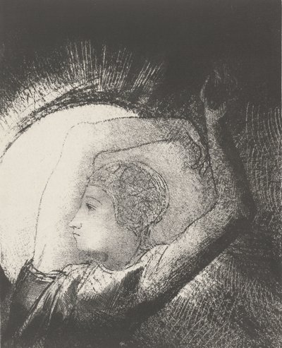 Een Vrouw gekleed door de Zon door Odilon Redon