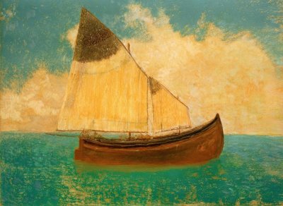 Op drift (De boot met gele zeilen) door Odilon Redon