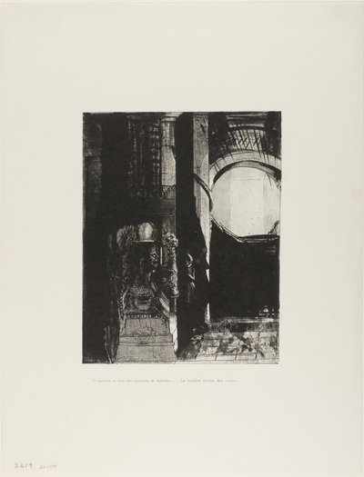 En Aan Alle Kanten Zijn Er Kolommen van Basalt,...het Licht Valt van het Gewelfde Dak, plaat 3 van 24 door Odilon Redon