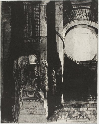 En Aan Alle Kanten Zijn Zuilen van Basalt,...het Licht Valt van het Gewelfde Dak, plaat 3 van 24 door Odilon Redon