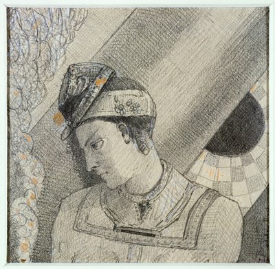 Buste van een vrouw met het hoofd naar links gebogen door Odilon Redon