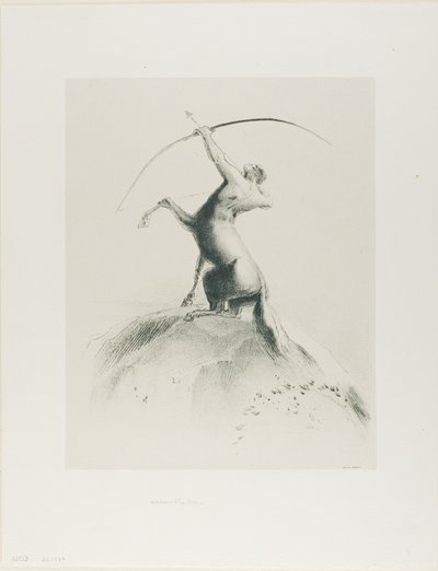 Centaur die op de wolken richt door Odilon Redon