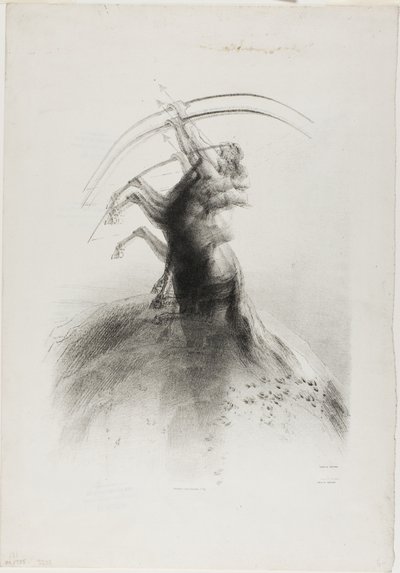 Centaur die op de wolken richt door Odilon Redon