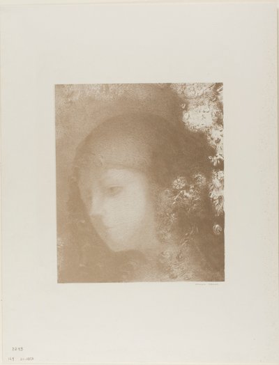 Kinderhoofdje met bloemen door Odilon Redon