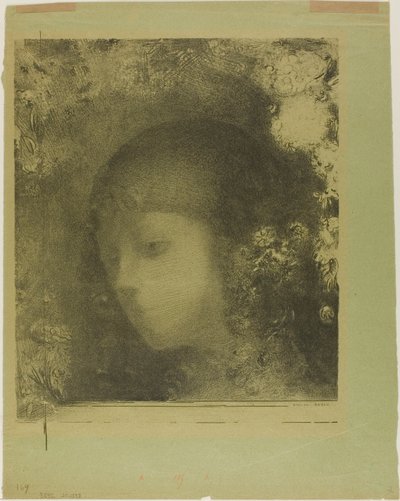 Kinderhoofdje met bloemen door Odilon Redon