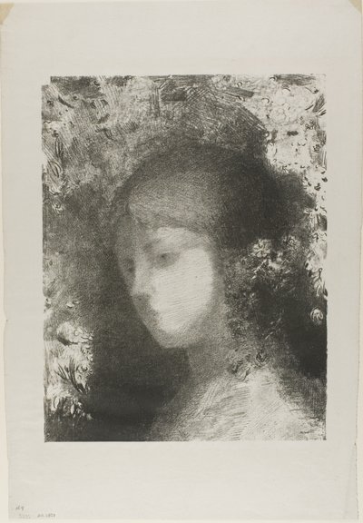 Kinderhoofdje met bloemen door Odilon Redon