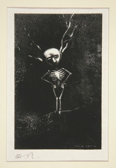 In het doolhof van takken verscheen de bleke figuur (uit de serie De jurylid) door Odilon Redon