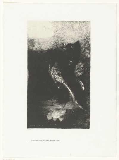 De Chimaera met groene ogen, schreeuwend, ronddraaiend door Odilon Redon