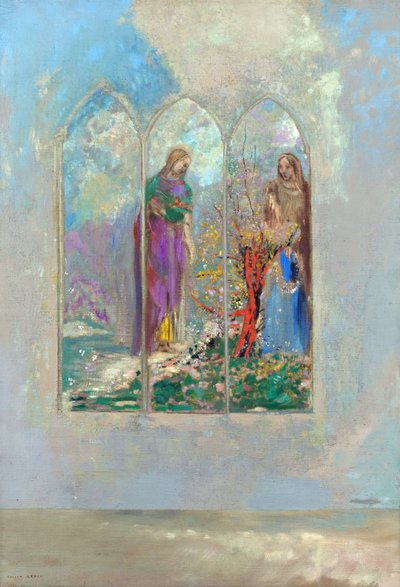 Devotie bij een rode struik door Odilon Redon