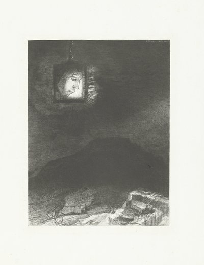 Een hoofd in een lantaarn door Odilon Redon