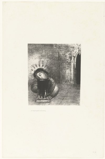 Een lange pop de kleur van bloed door Odilon Redon